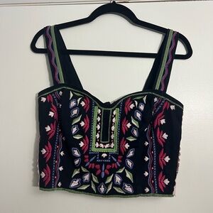 Anthropologie Black Embroidered Floral Crop Top